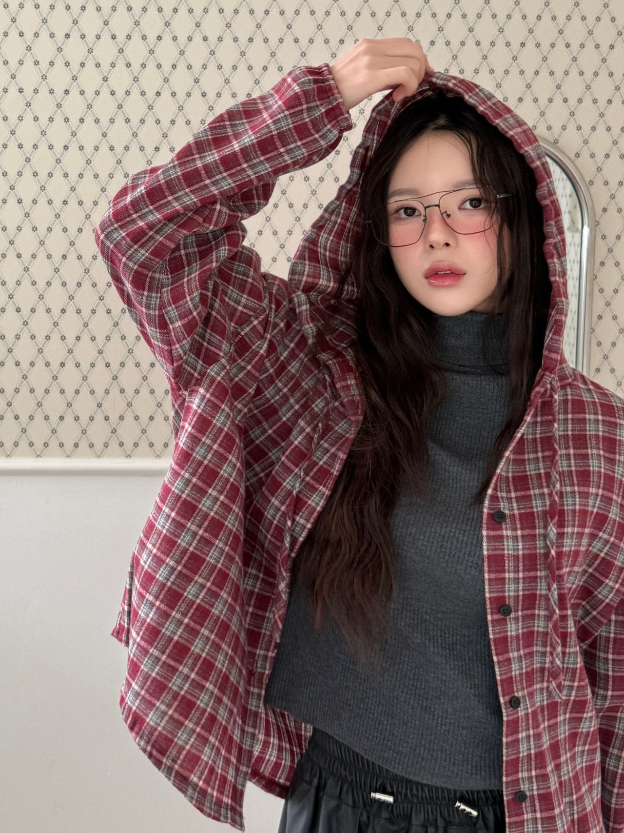 Winter Brushed Check Hooded Shirt Relaxed fit