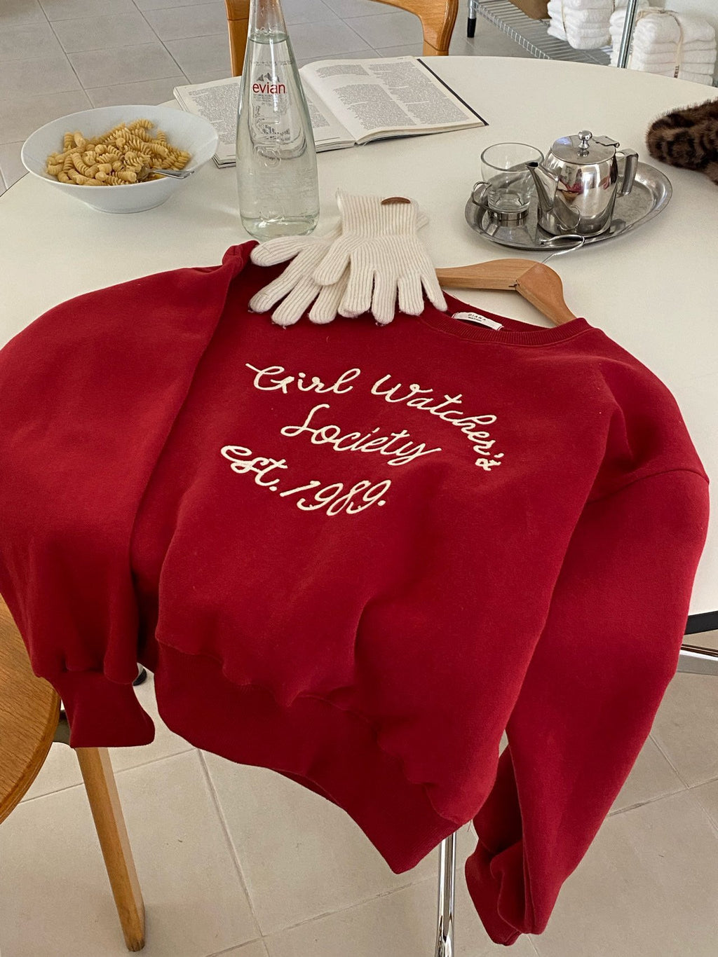 Girl Watcher Society Embroidery Cozy Brushed Fleece Sweatshirt Made in Korea