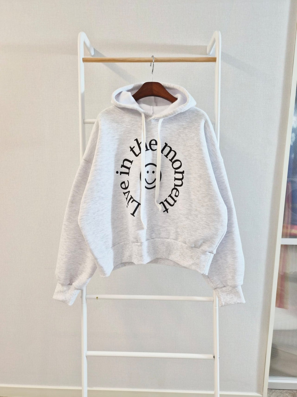 Live in the Moment Smiley Cropped Hoodie