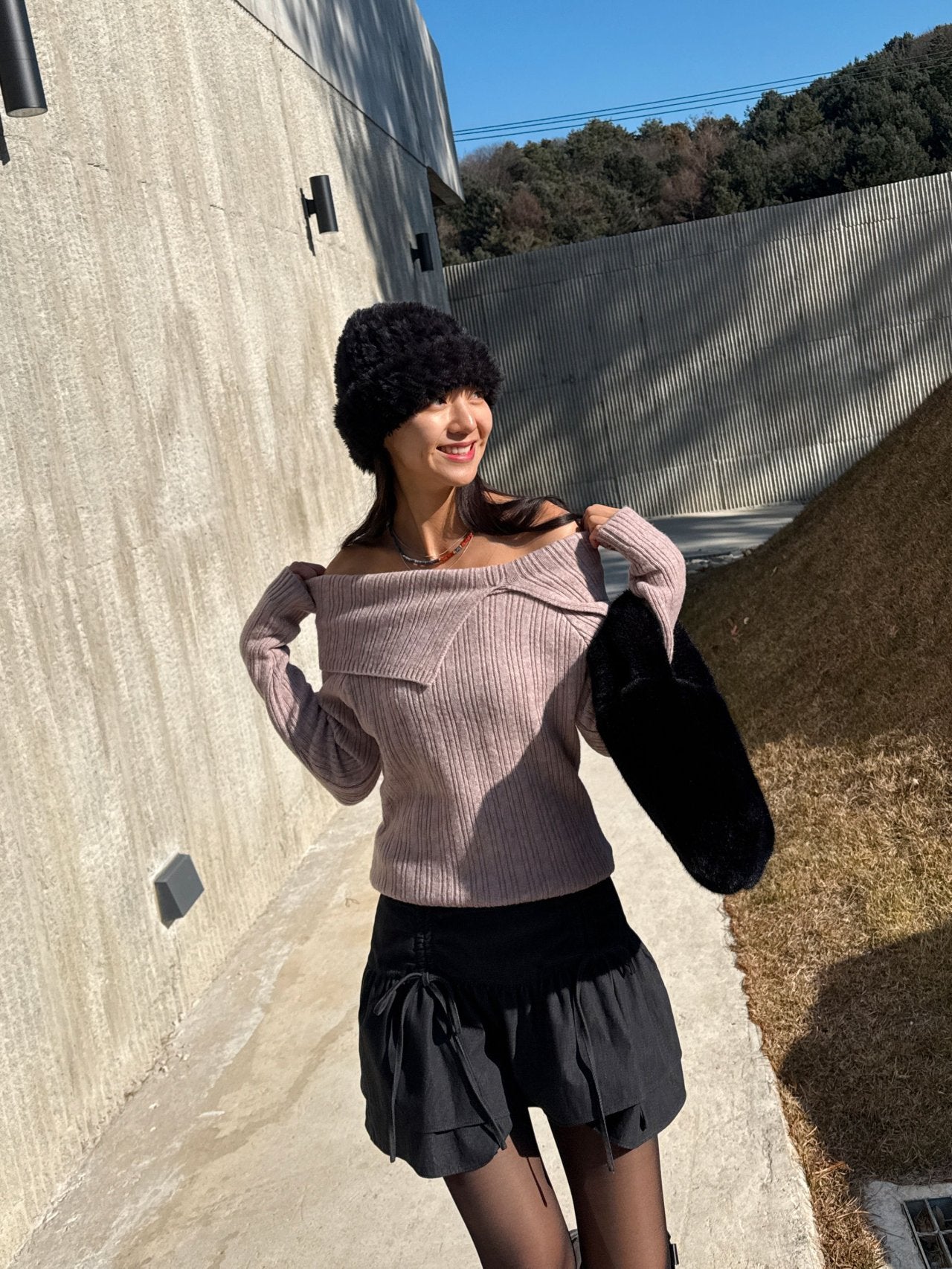 Soft Muse Off-Shoulder Rib Knit Top Wool Blend Made in Korea