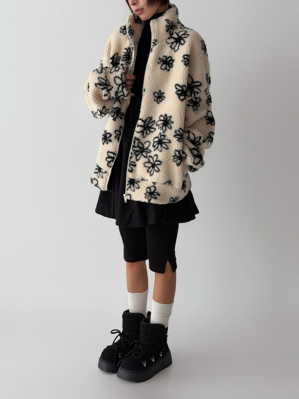 Fluffy Blossom Fleece Half-Zip Jacket