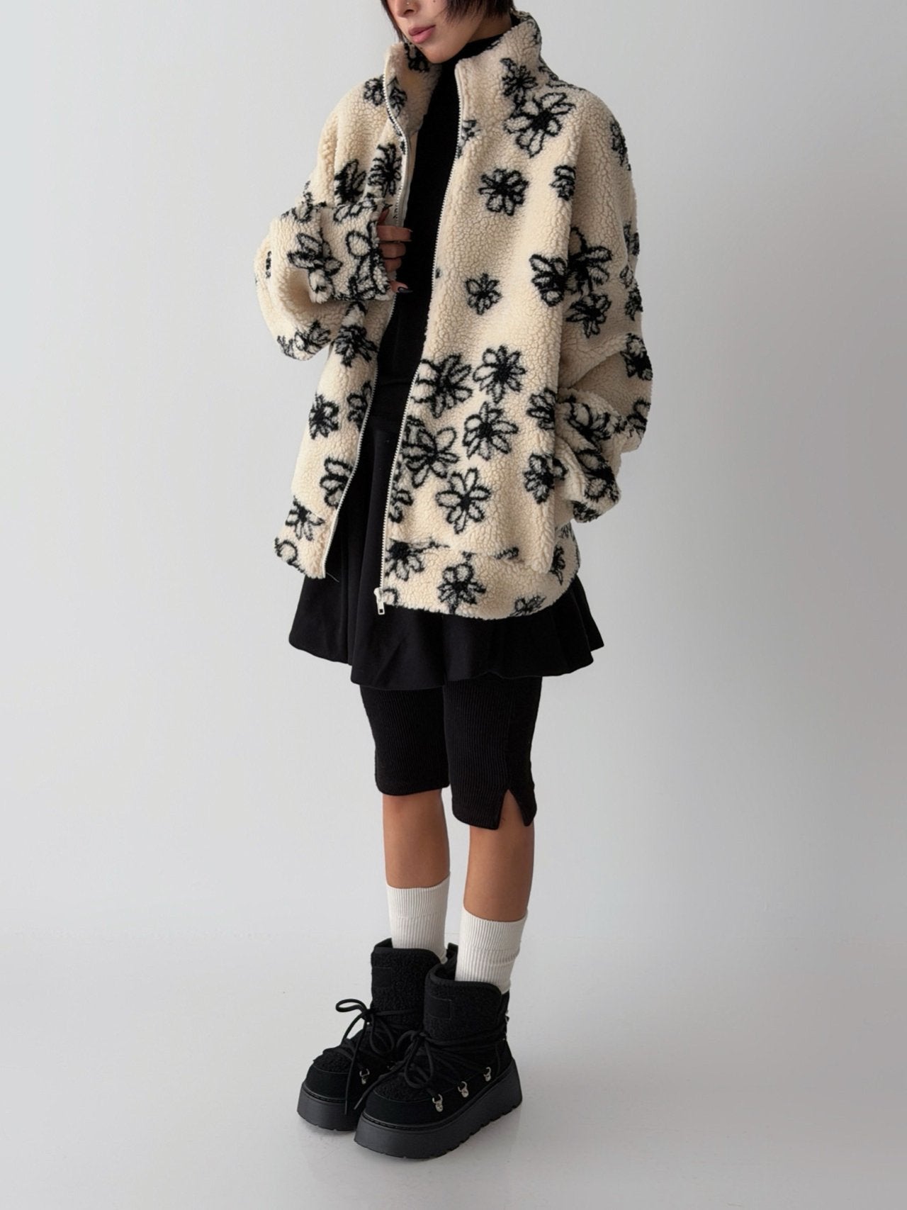 Fluffy Blossom Fleece Half-Zip Jacket