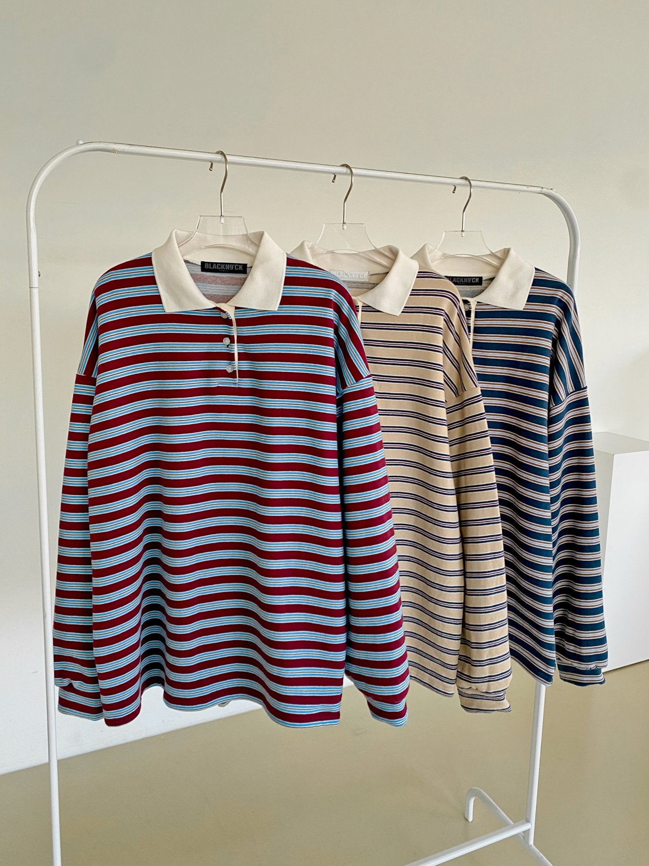 Classic Retro Stripe Collar Long Sleeve Tee