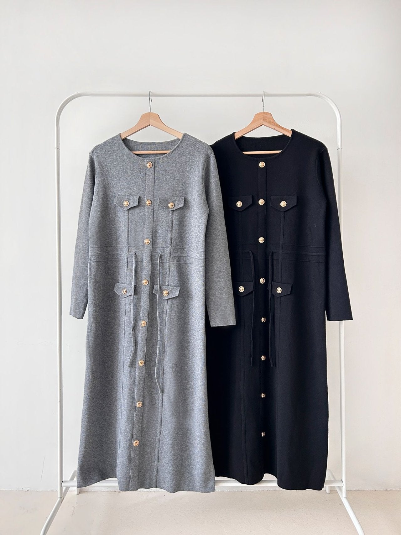 Gold Button Knit Midi Dress