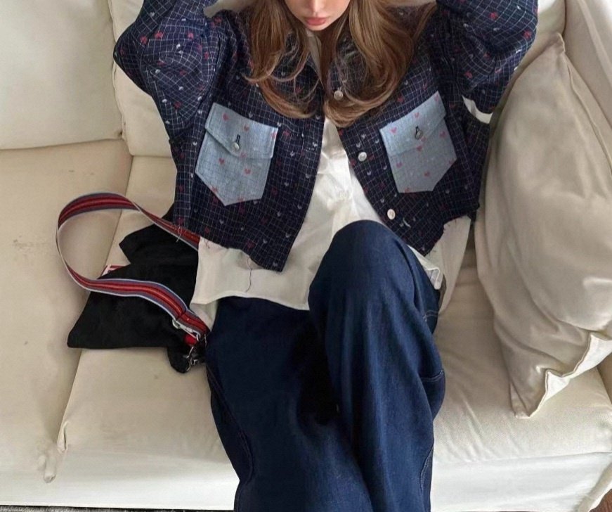 Heart Patch Denim Vest & Shirt Set