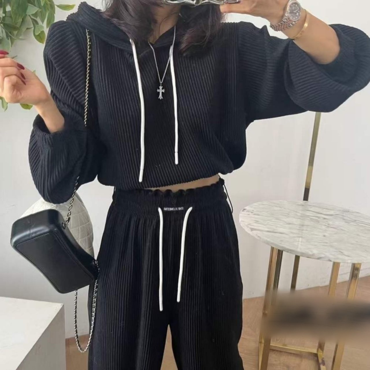 Ribbed Cozy Crop Hoodie Set