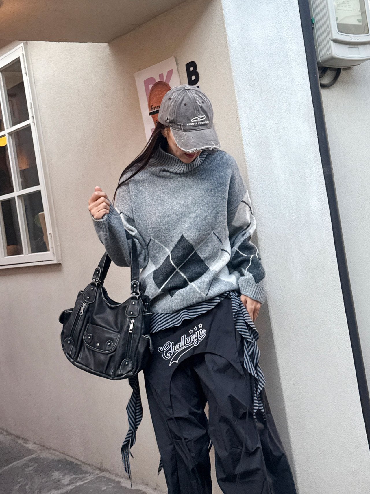 Argyle Cozy High-Neck Knit Sweater