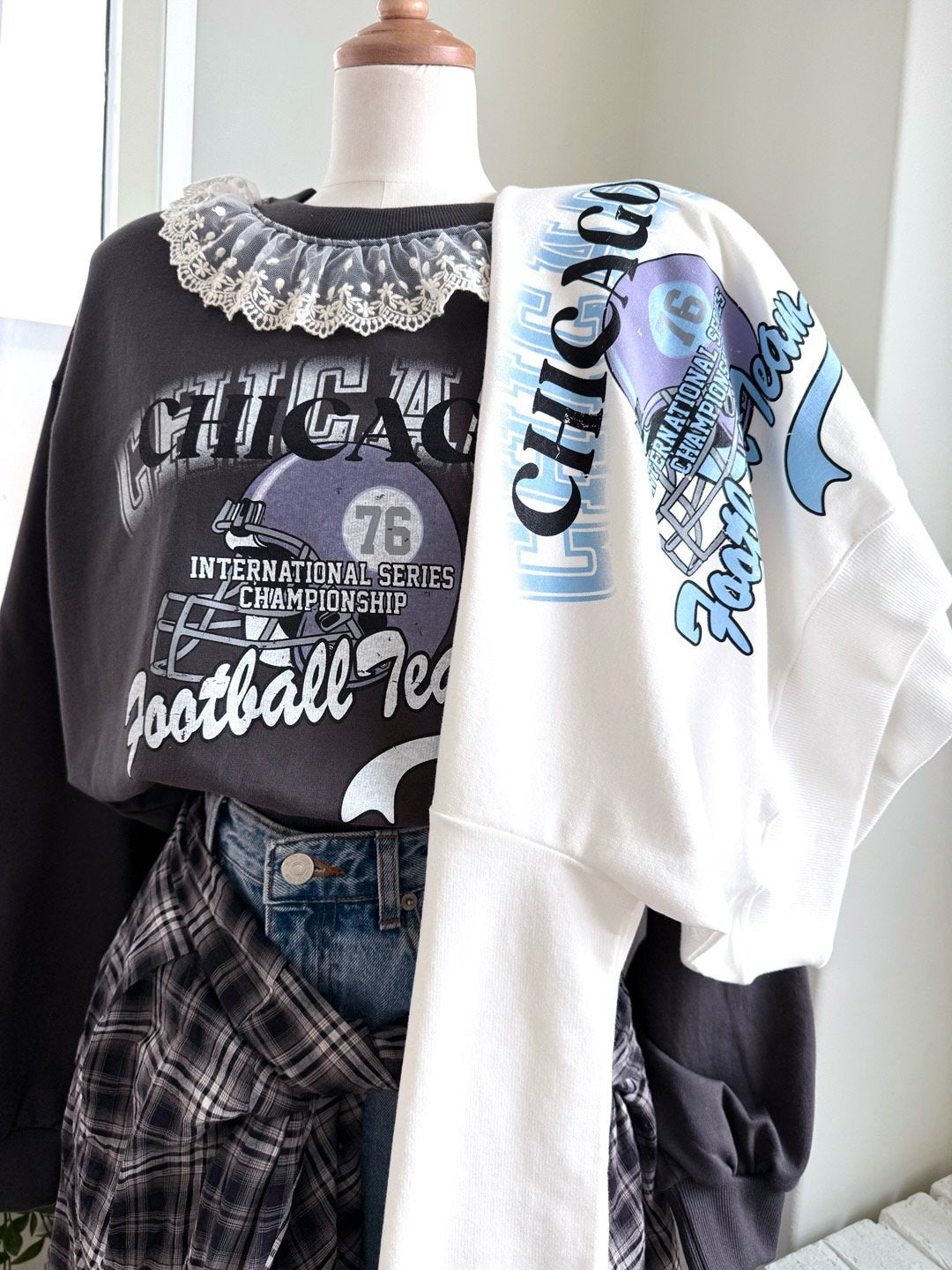 Lace Collar Vintage Chicago Sweatshirt Made in Korea - Luckyplanetusa