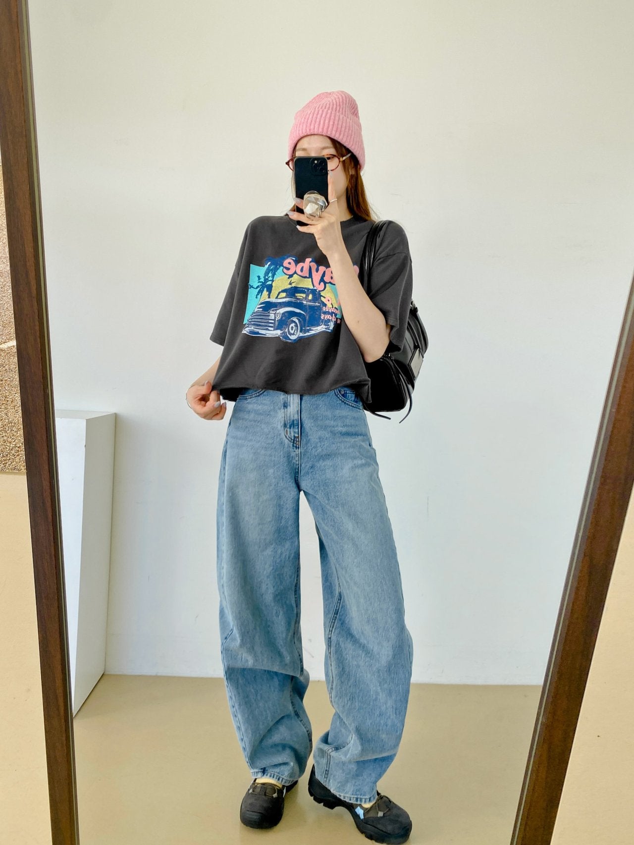 Maybe Sunset Graphic Crop Tee 100% Cotton Made in Korea