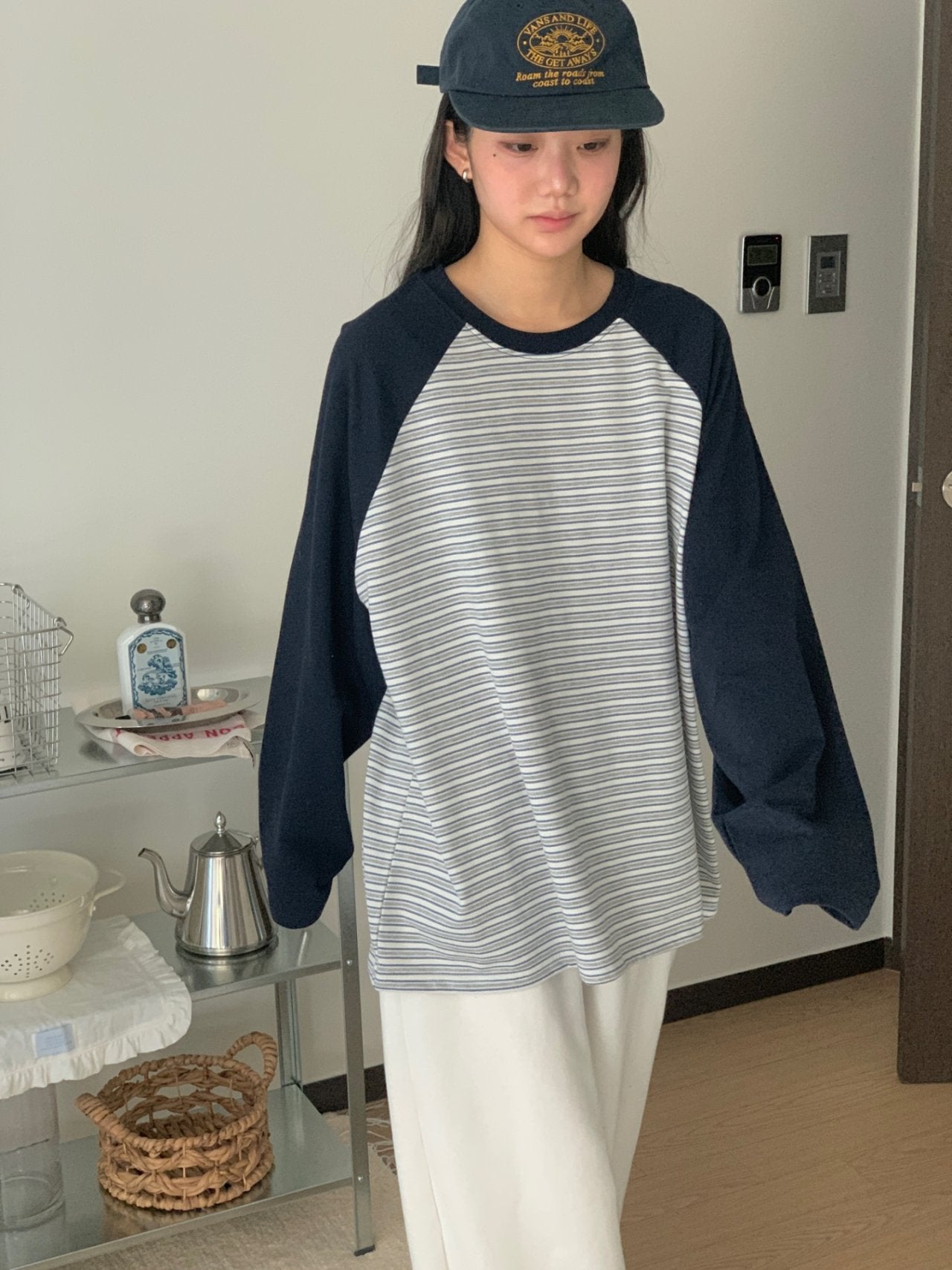 Soft Stripe Raglan Long Sleeve Tee Made in Korea 100% cotton