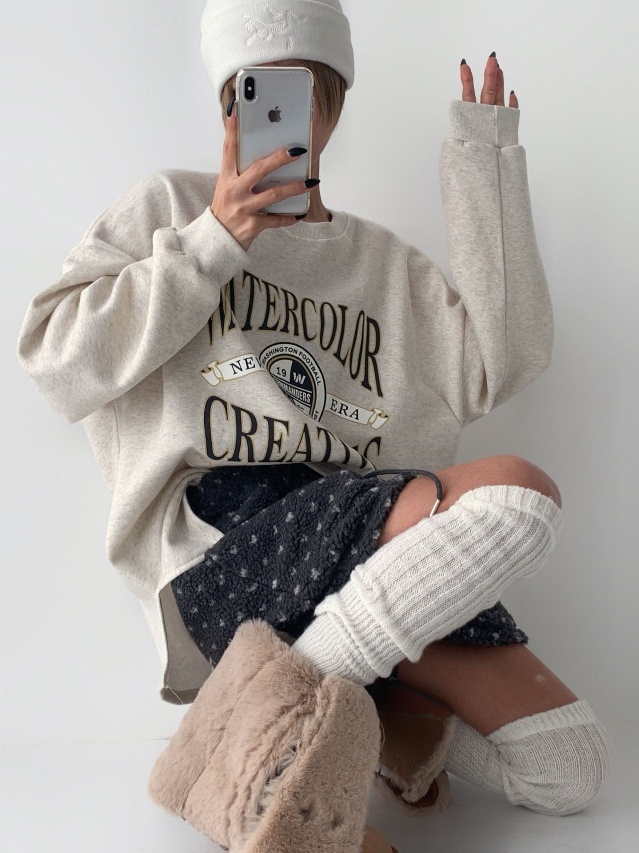 Watercolor Creatives Fleece-Lined Oversized Sweatshirt Vintage Collegiate Graphic Top