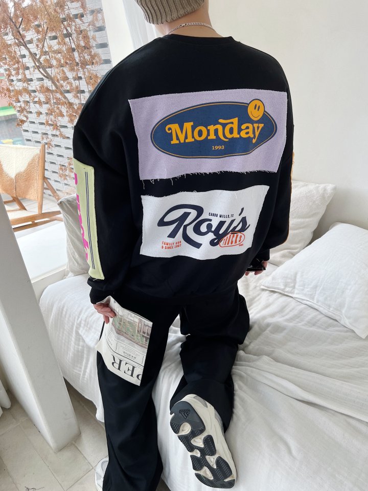 Monday Patch Oversized Cotton Sweatshirt - Luckyplanetusa