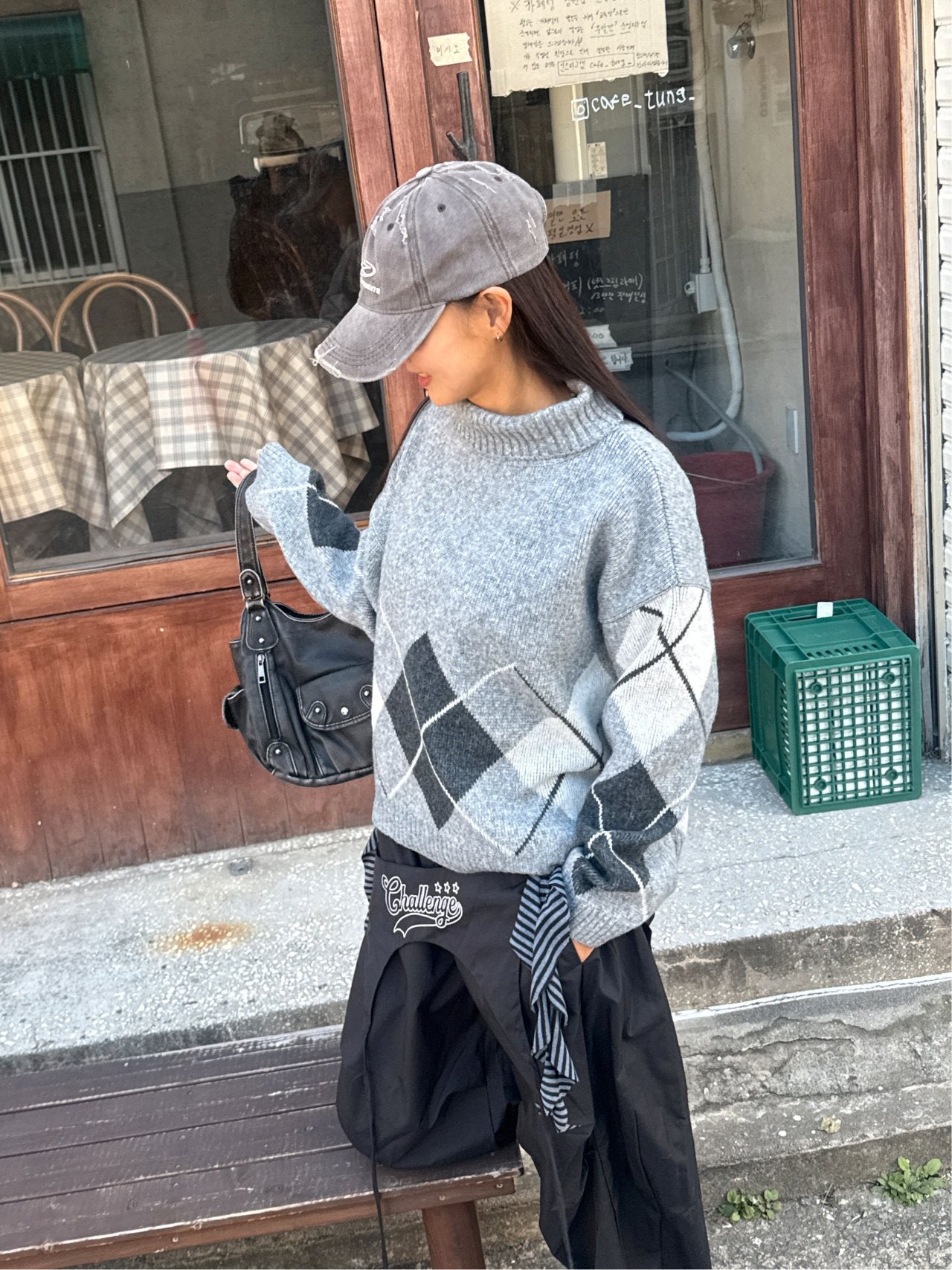 Argyle Cozy High-Neck Knit Sweater