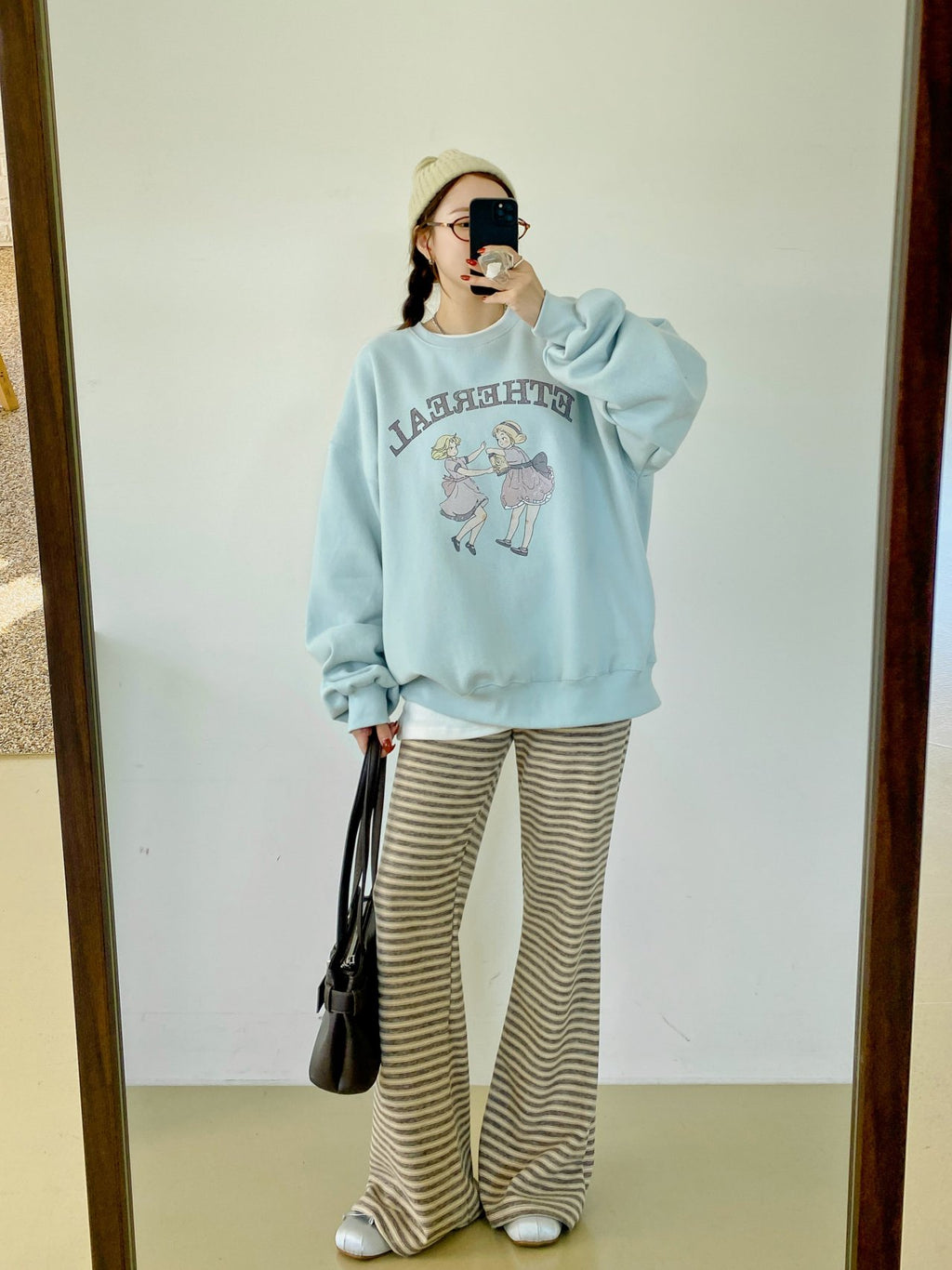 Soft Fleece Stripe Flare Pants