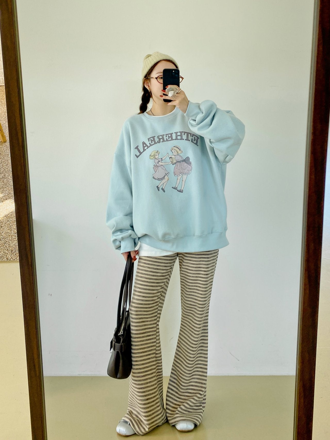 Soft Fleece Stripe Flare Pants