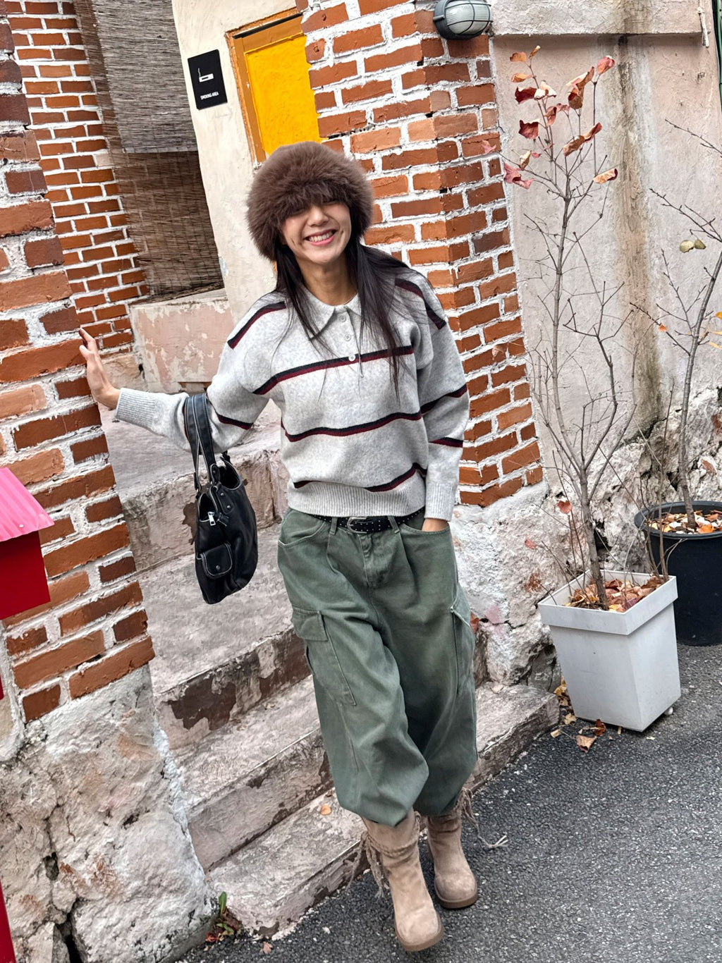 Cozy Stripe Collar Knit Gray, Brown, Navy