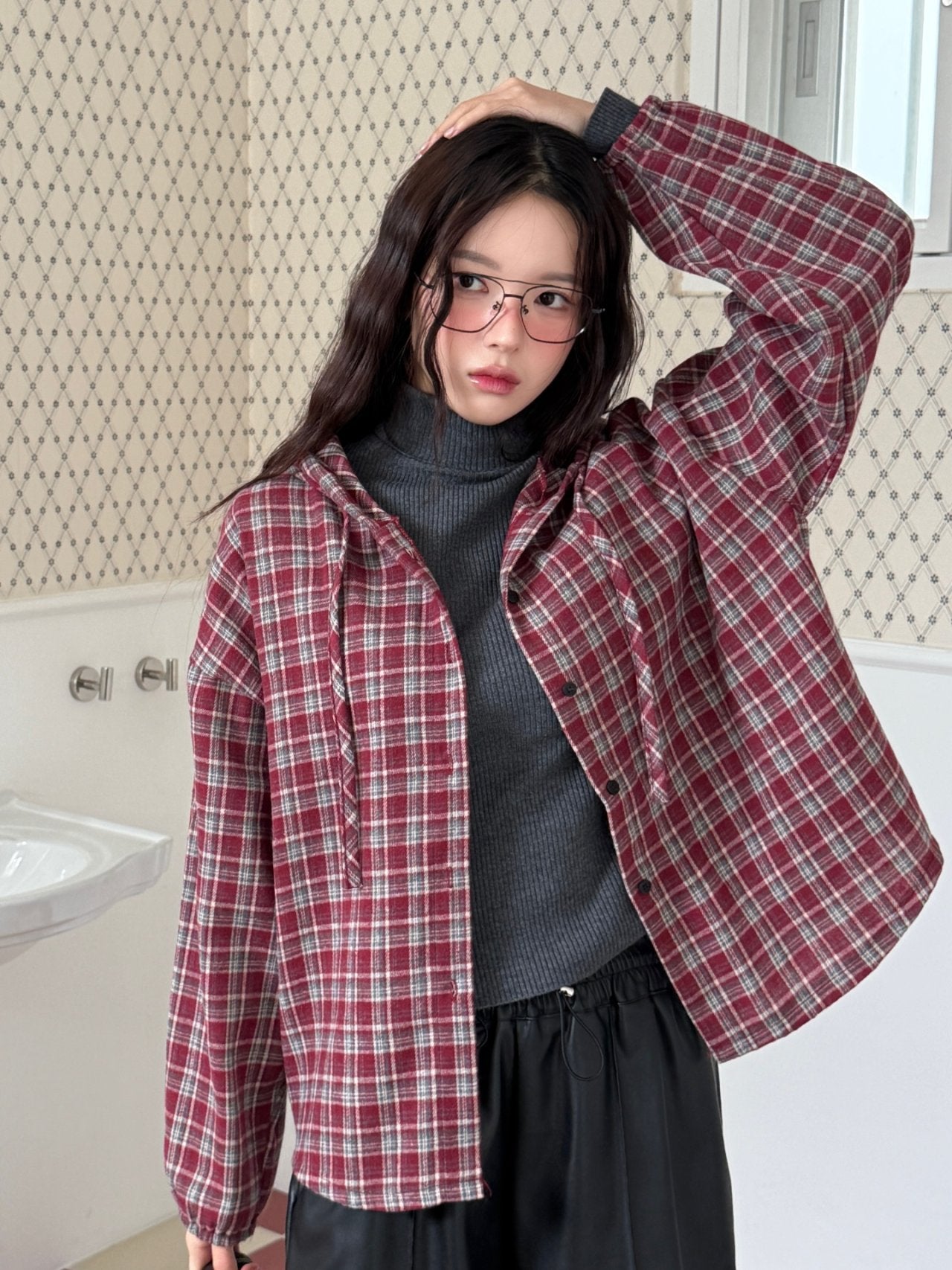 Winter Brushed Check Hooded Shirt Relaxed fit