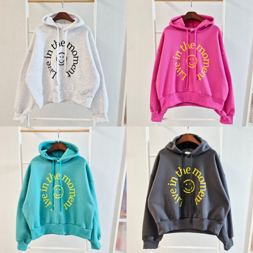 Live in the Moment Smiley Cropped Hoodie