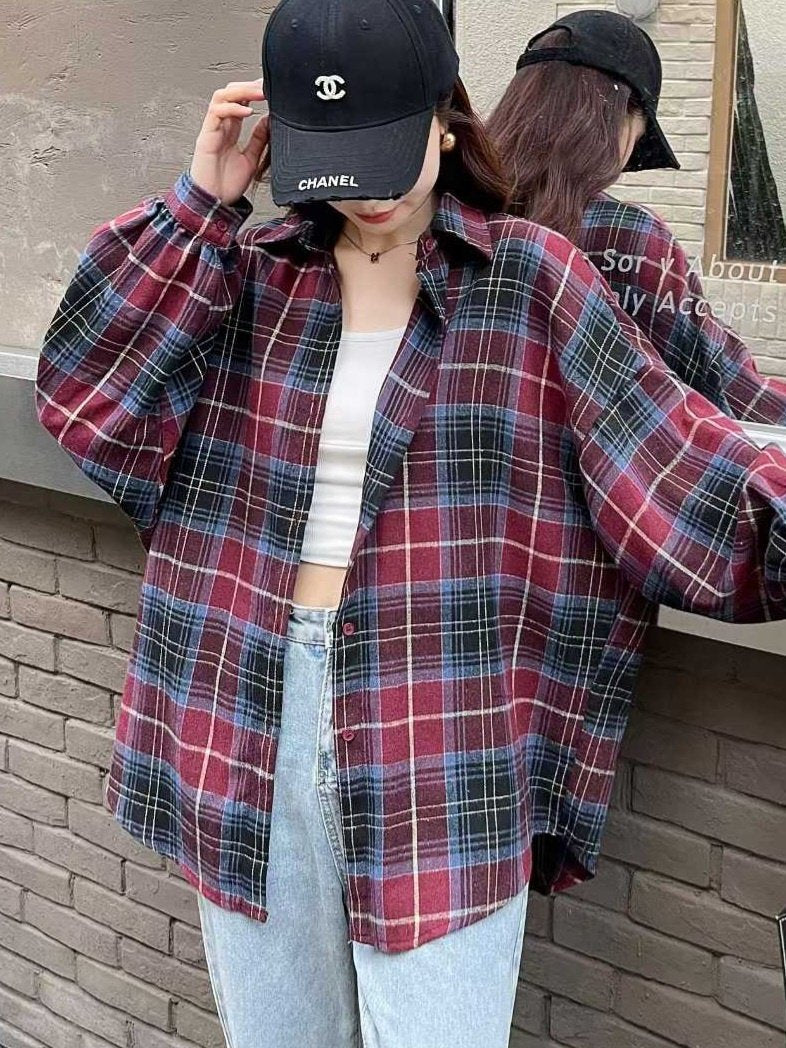 Vintage Soft Brushed Oversized Plaid Shirt