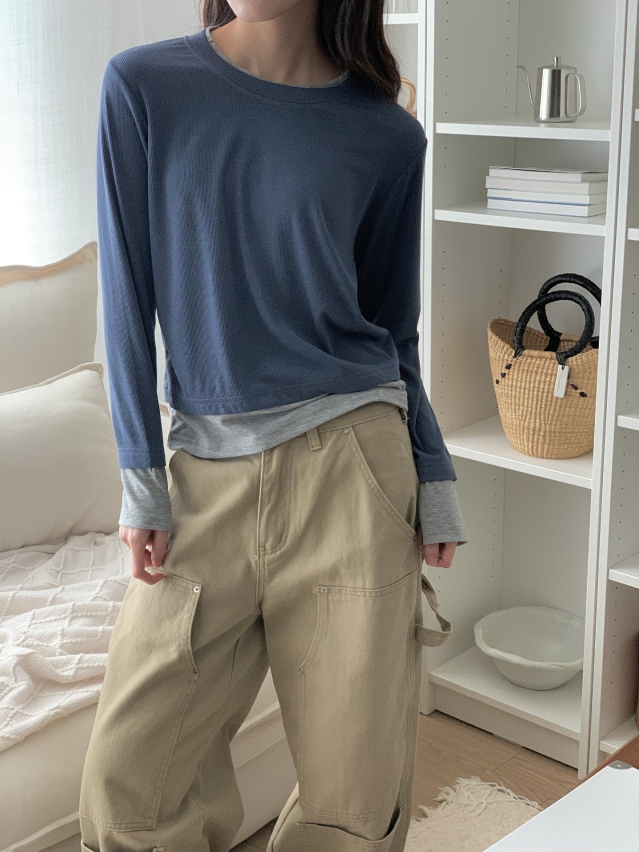 Layered Soft Rib Long Sleeve Tee - Luckyplanetusa