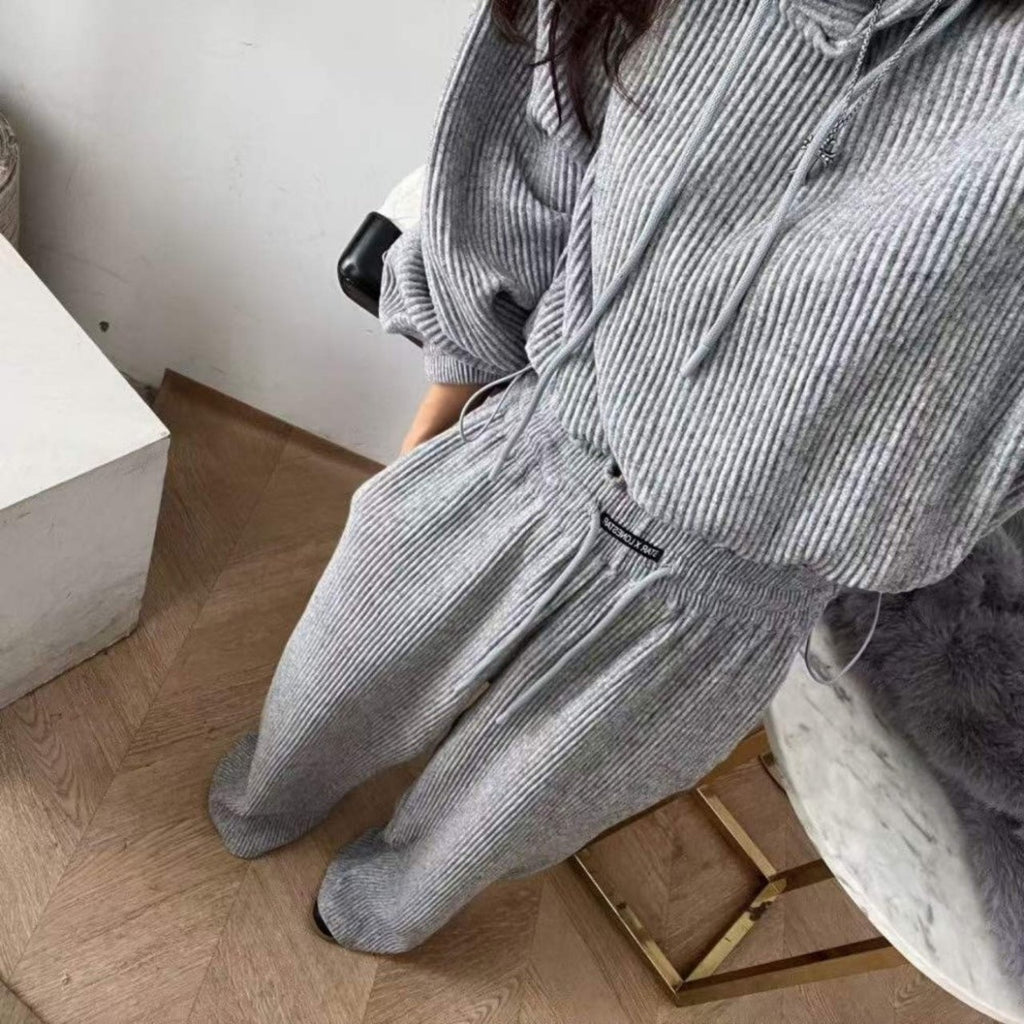 Ribbed Cozy Crop Hoodie Set