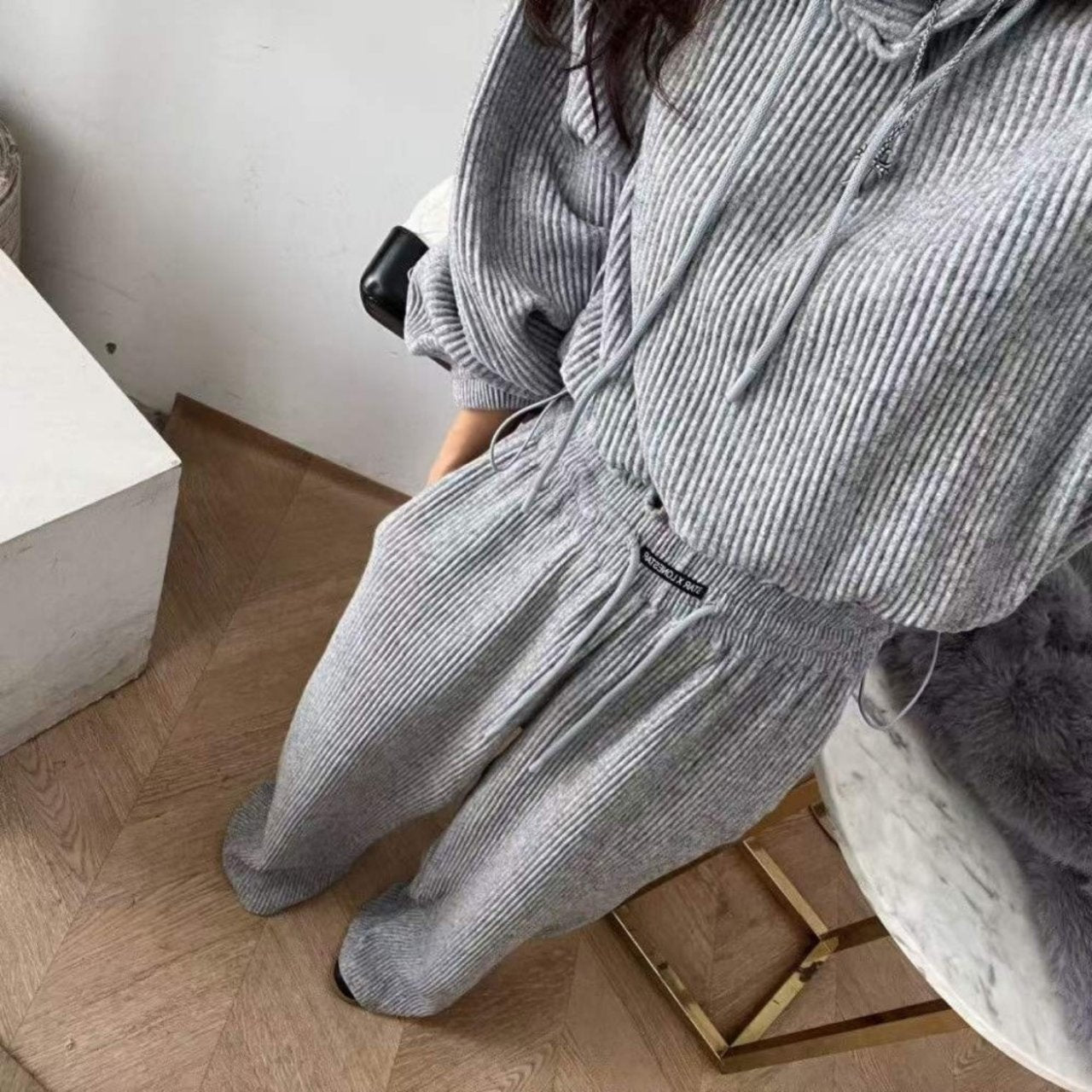 Ribbed Cozy Crop Hoodie Set