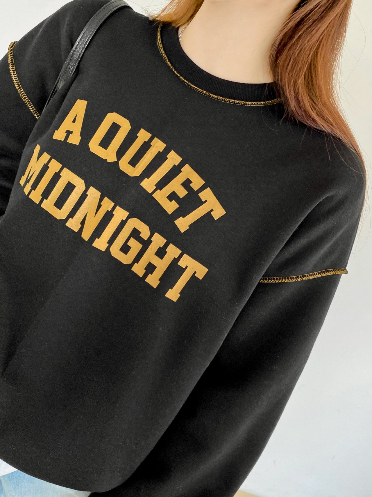 A Quiet Midnight Contrast Stitch Sweatshirt