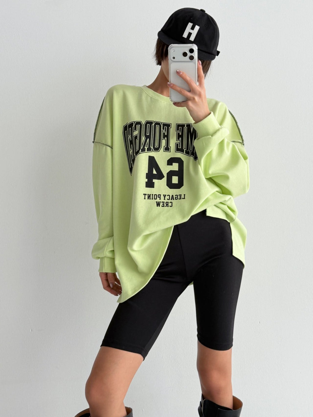 Lime Forge Oversized Cotton Slit Sweatshirt - Luckyplanetusa