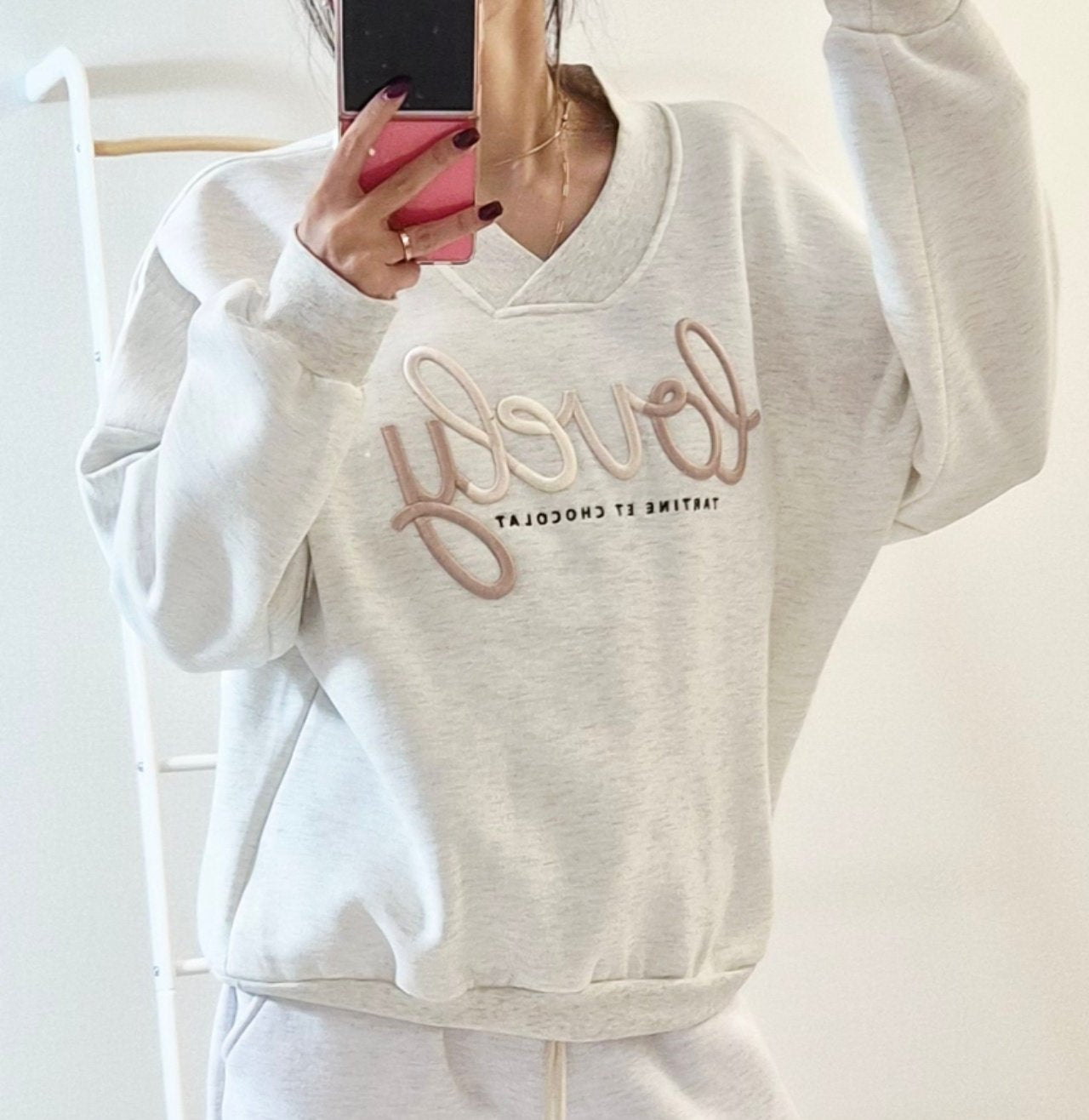 Lovely V-Neck Embroidered Sweatshirt – Made in Korea