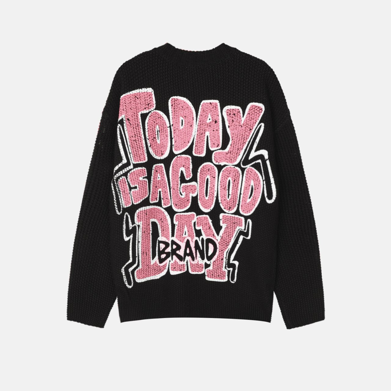 Embossed Good Day Graphic Heavy Knit Sweater Made in Korea