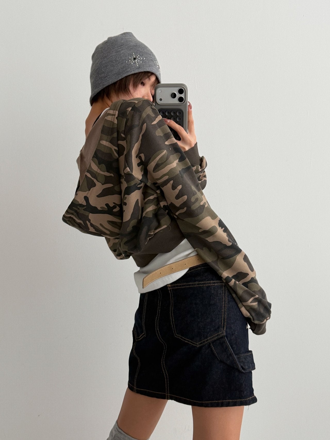 Cropped Camo Zip Hoodie Made in Korea