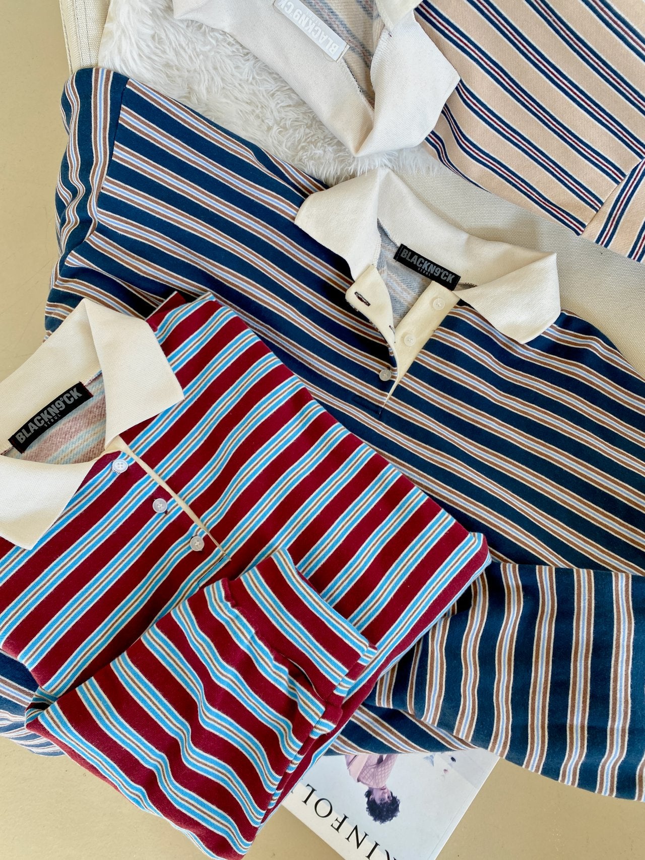 Classic Retro Stripe Collar Long Sleeve Tee