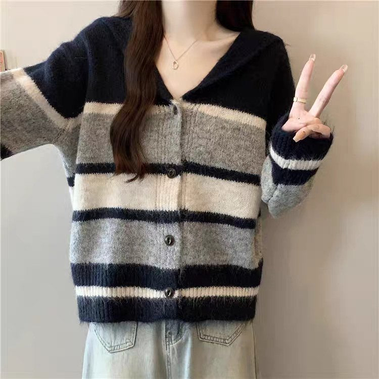 Lucky Stripe Cozy Hood Cardigan
