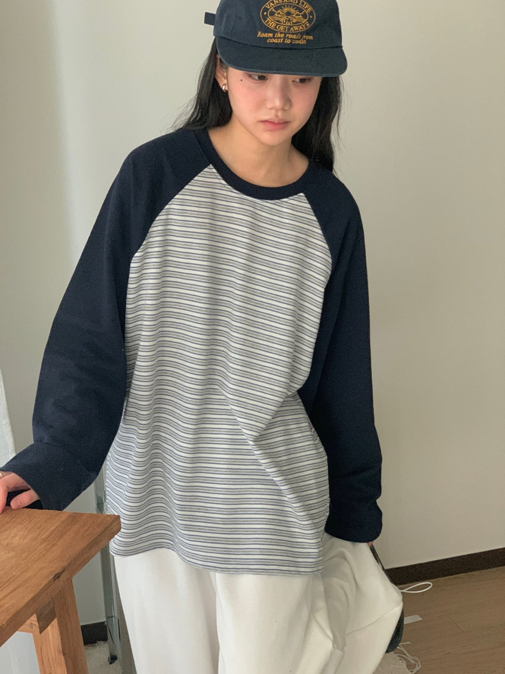 Soft Stripe Raglan Long Sleeve Tee Made in Korea 100% cotton