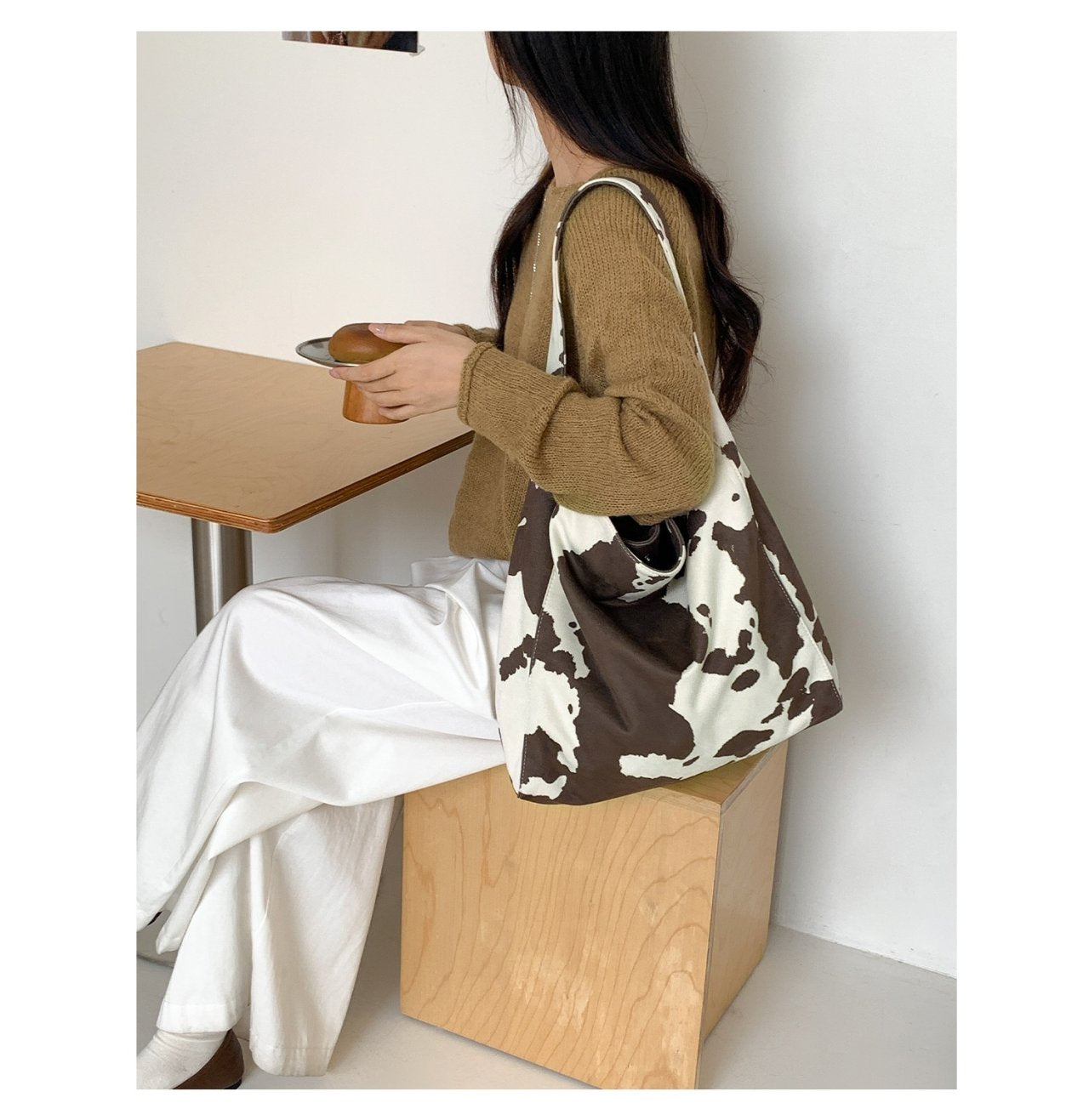 Cow Suede Pattern Soft Shoulder Bag