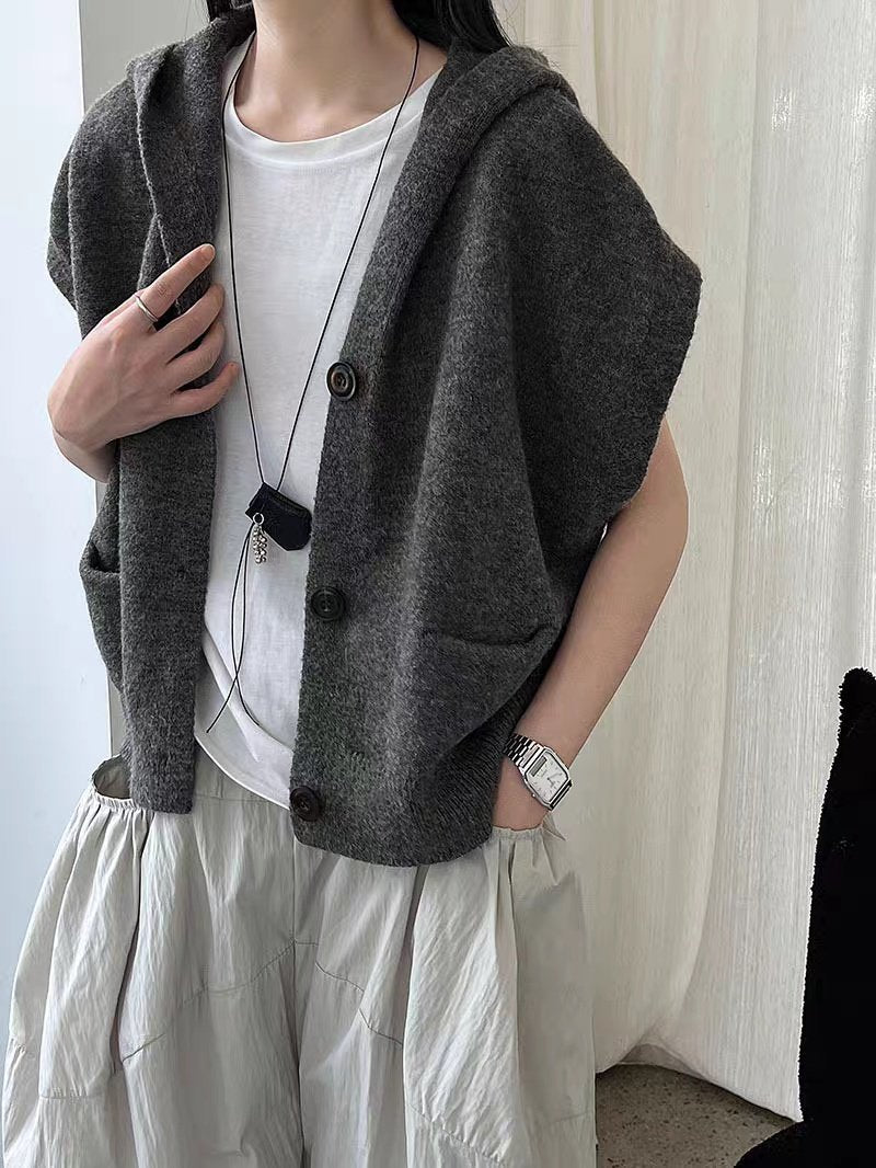 Amanda Hooded Knit Vest  Free Size Relaxed fit