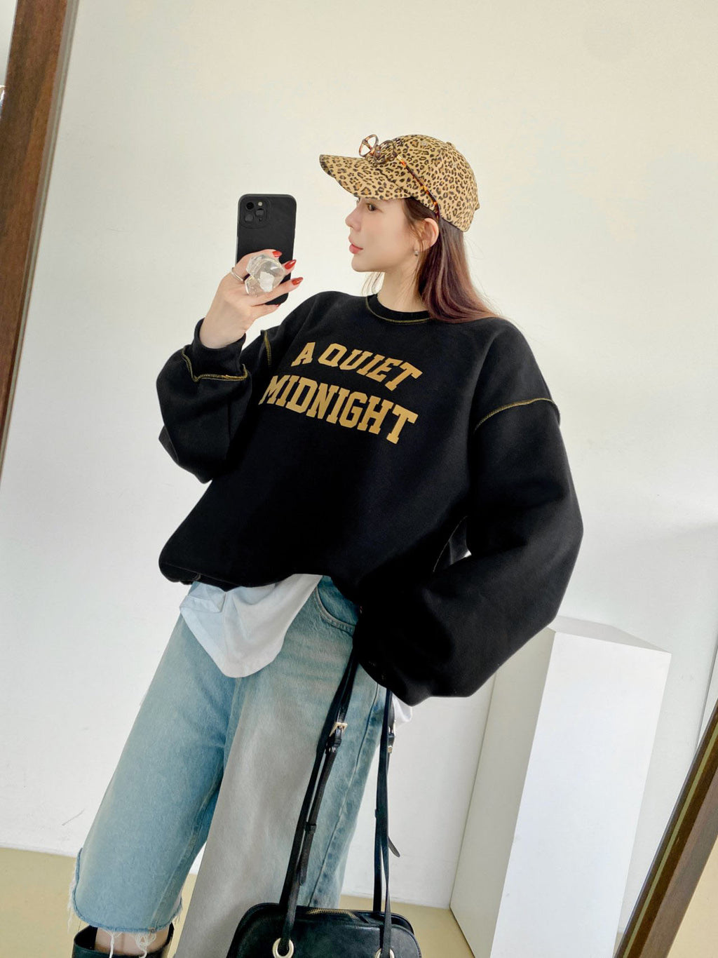 A Quiet Midnight Contrast Stitch Sweatshirt