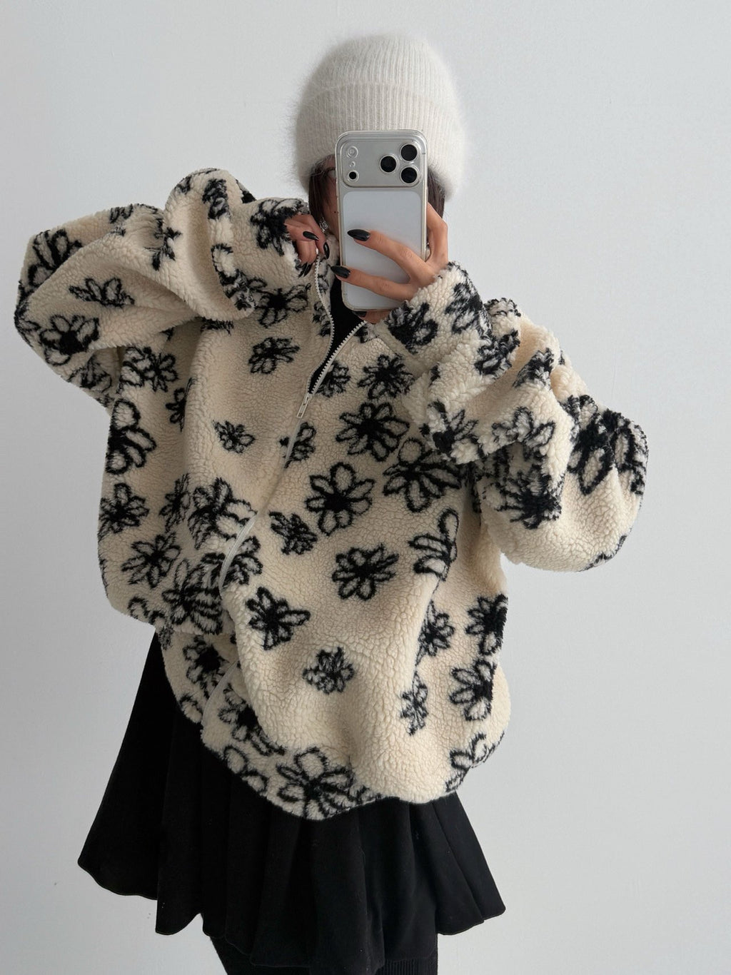 Fluffy Blossom Fleece Half-Zip Jacket