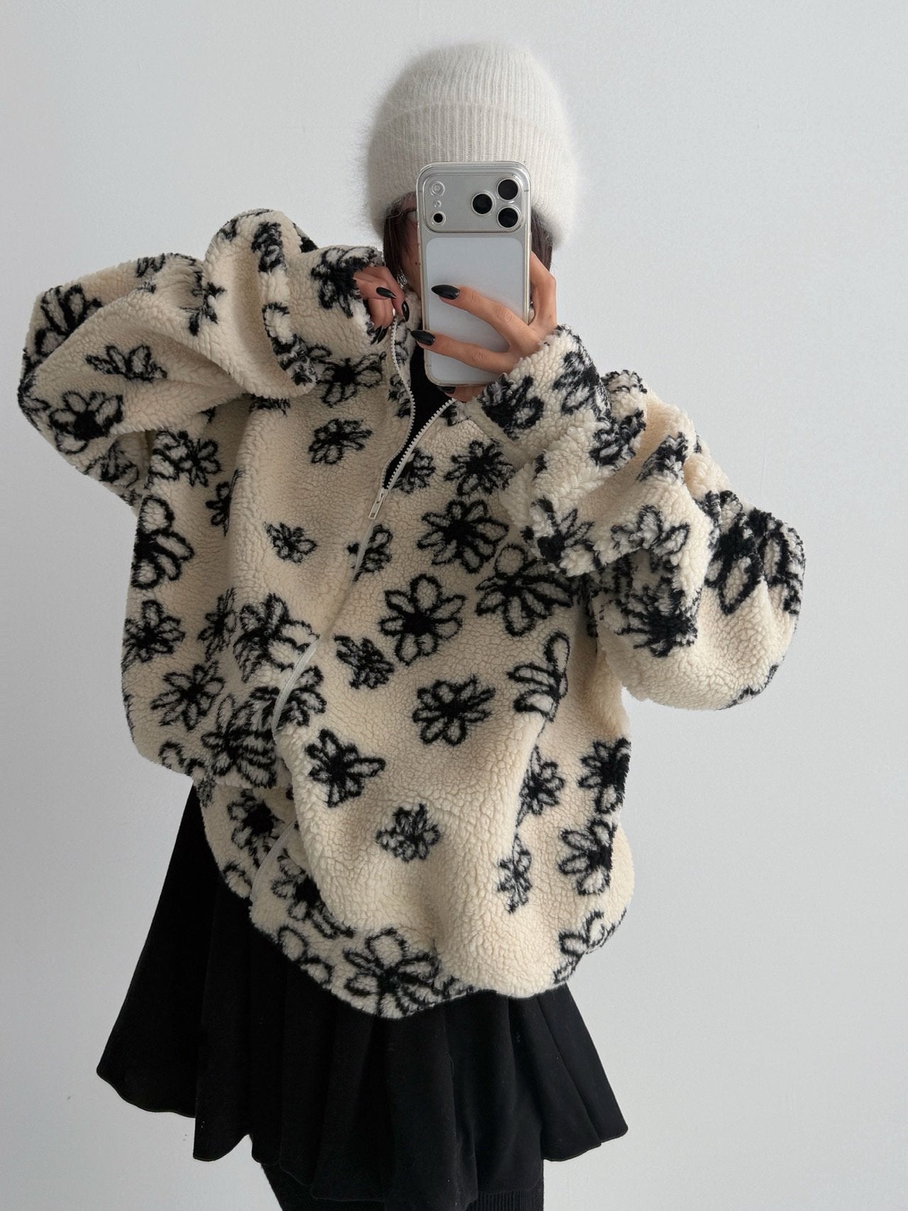 Fluffy Blossom Fleece Half-Zip Jacket