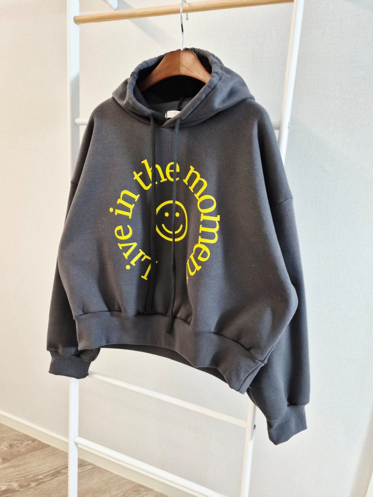 Live in the Moment Smiley Cropped Hoodie