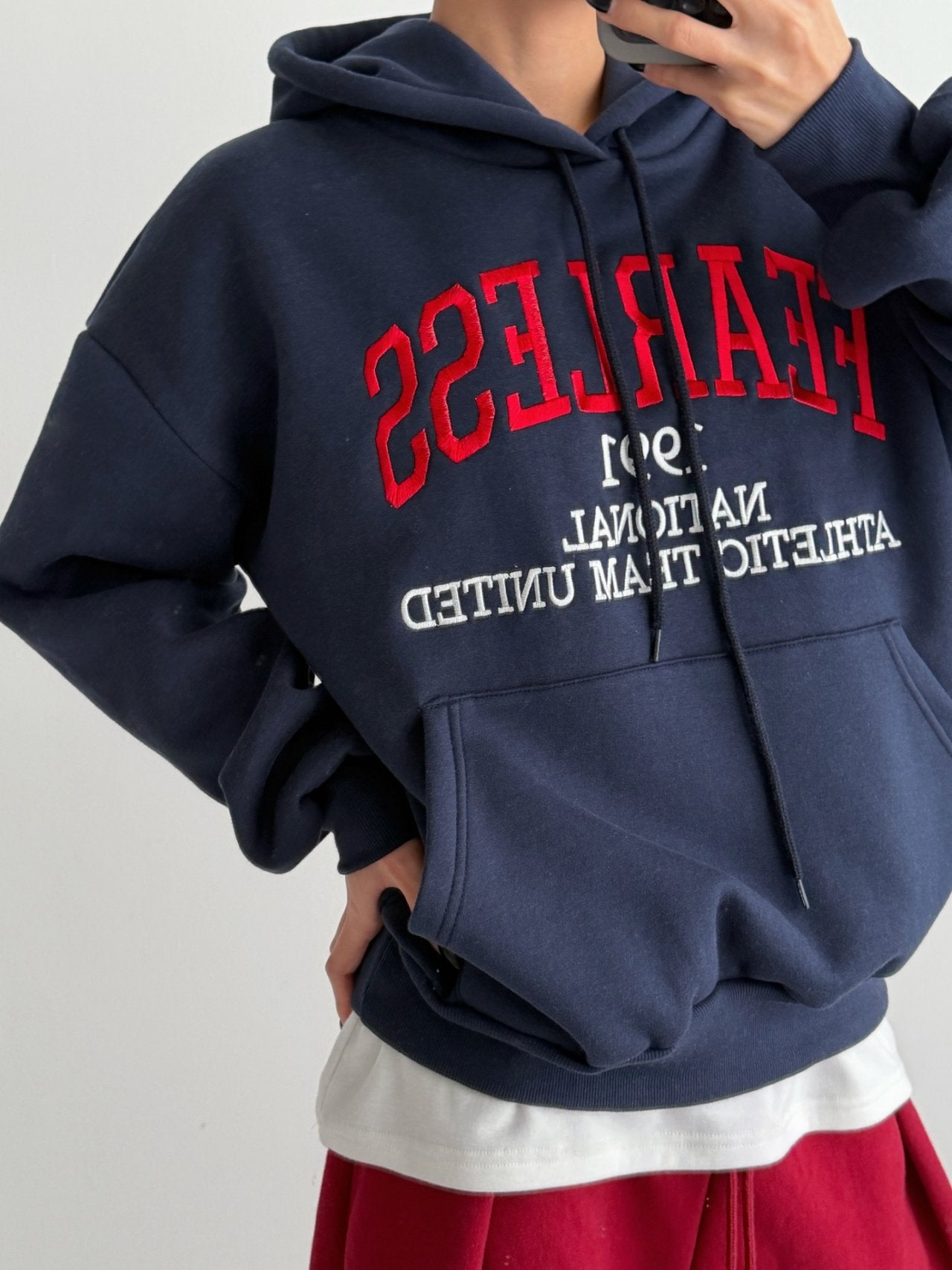 Fearless Embroidered Fleece Hoodie Made in Korea