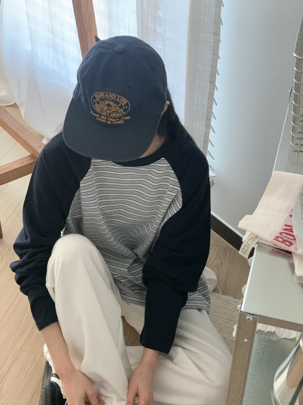 Soft Stripe Raglan Long Sleeve Tee Made in Korea 100% cotton