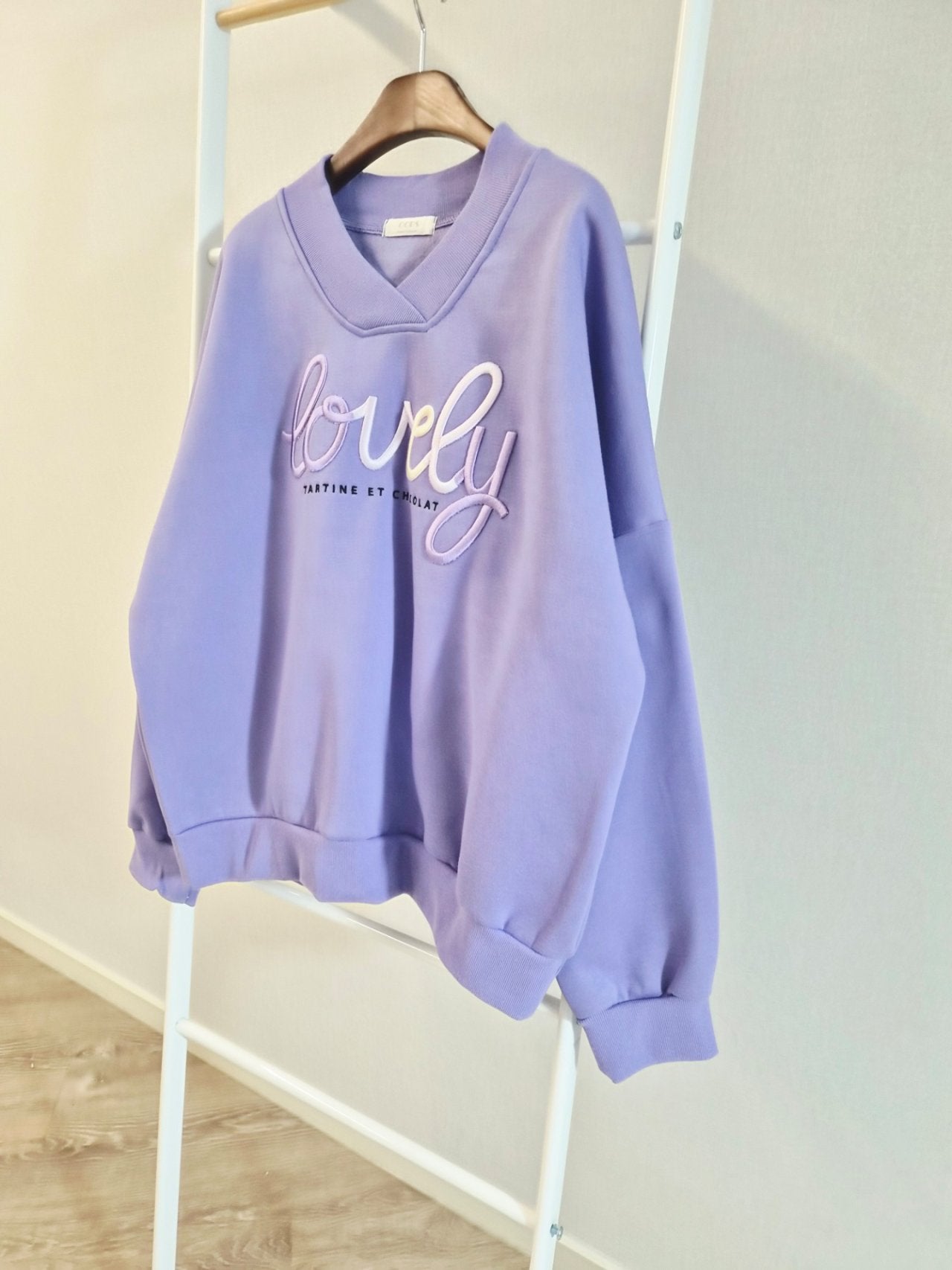 Lovely V-Neck Embroidered Sweatshirt – Made in Korea
