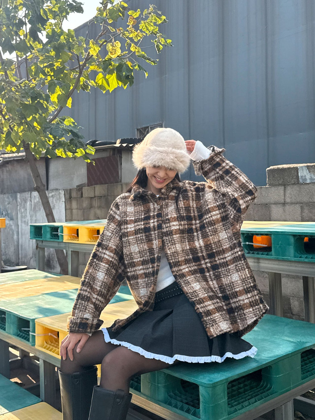 Soft Brushed Oversized Plaid Jacket
