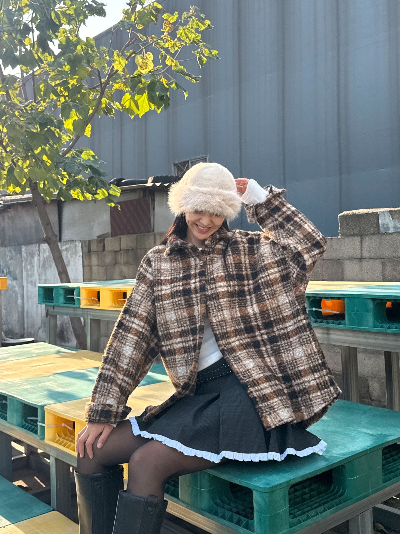 Soft Brushed Oversized Plaid Jacket