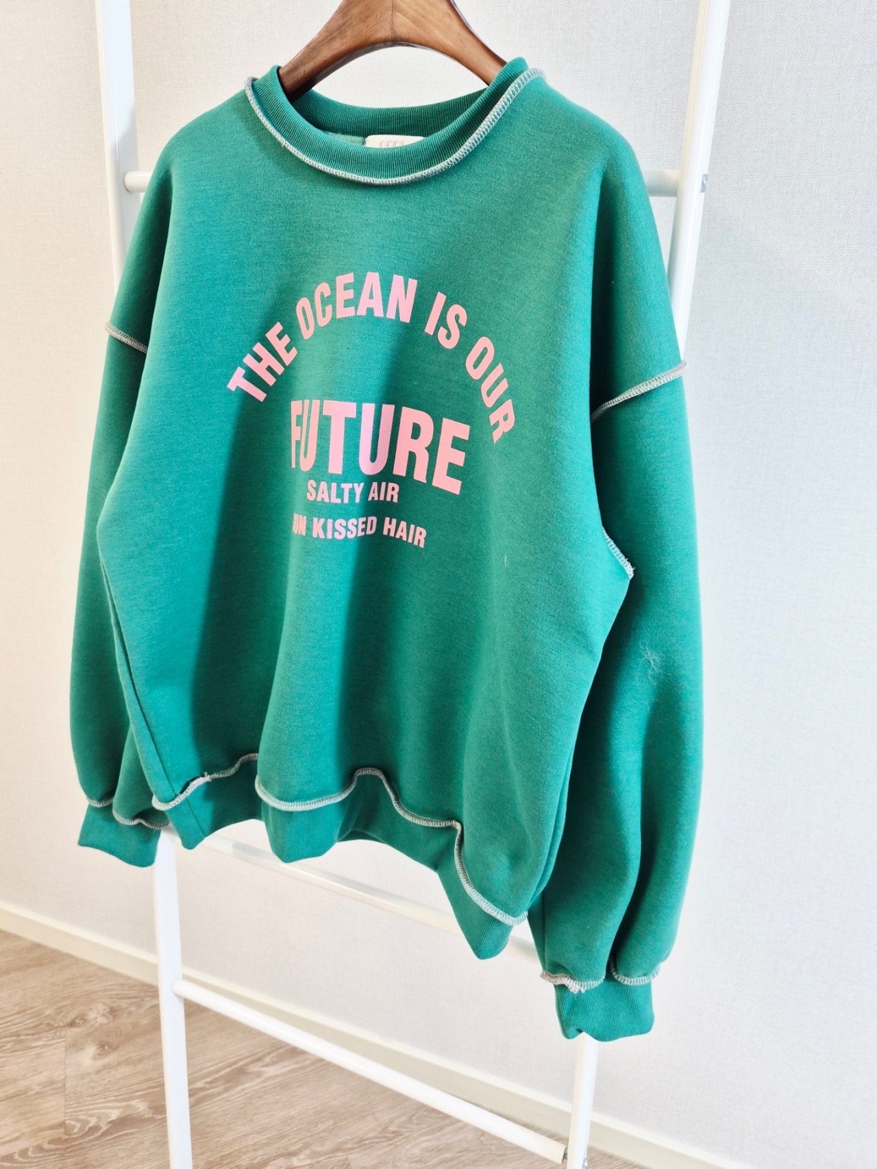 Ocean Future Raw-Seam Oversized Sweatshirt Made in Korea