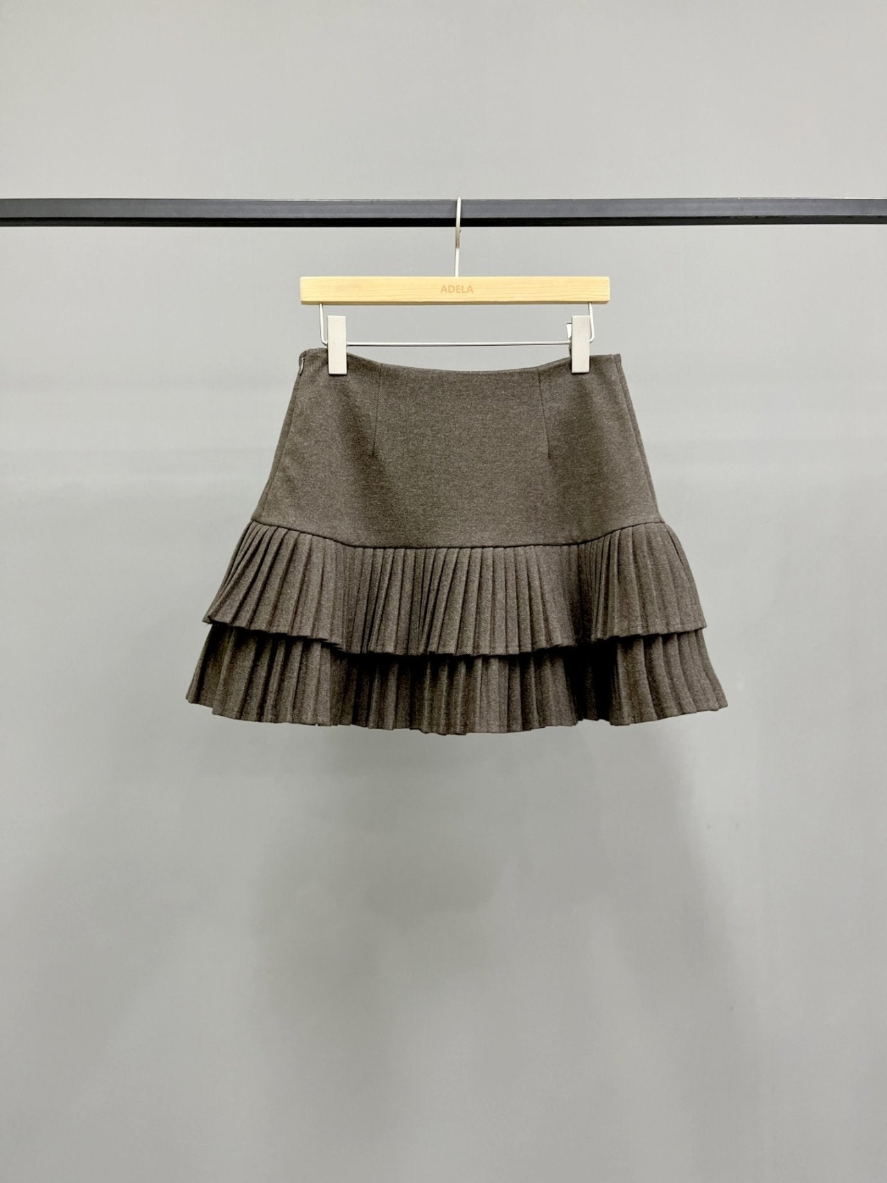 Two-Tier Pleated Wool Mini Skirt