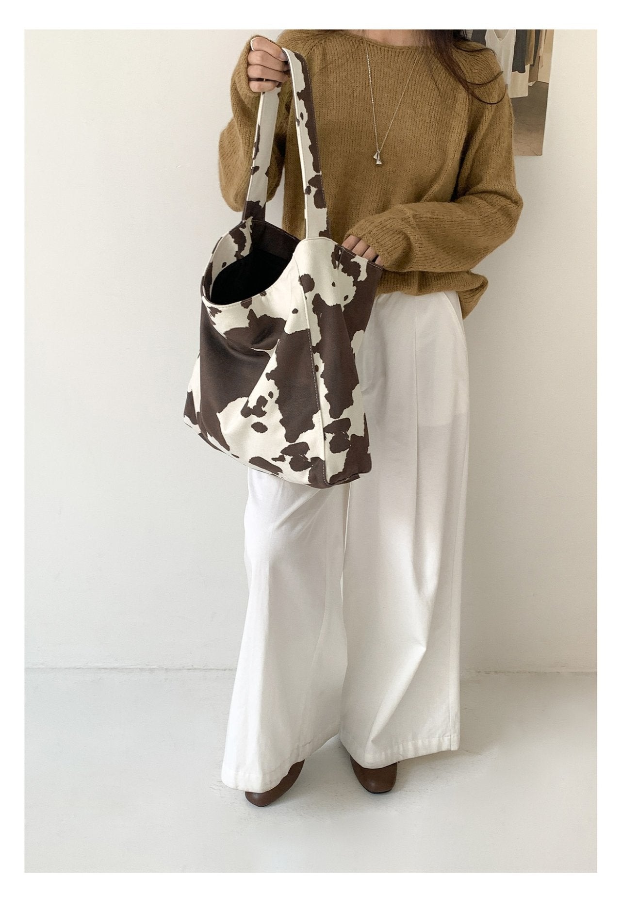 Cow Suede Pattern Soft Shoulder Bag