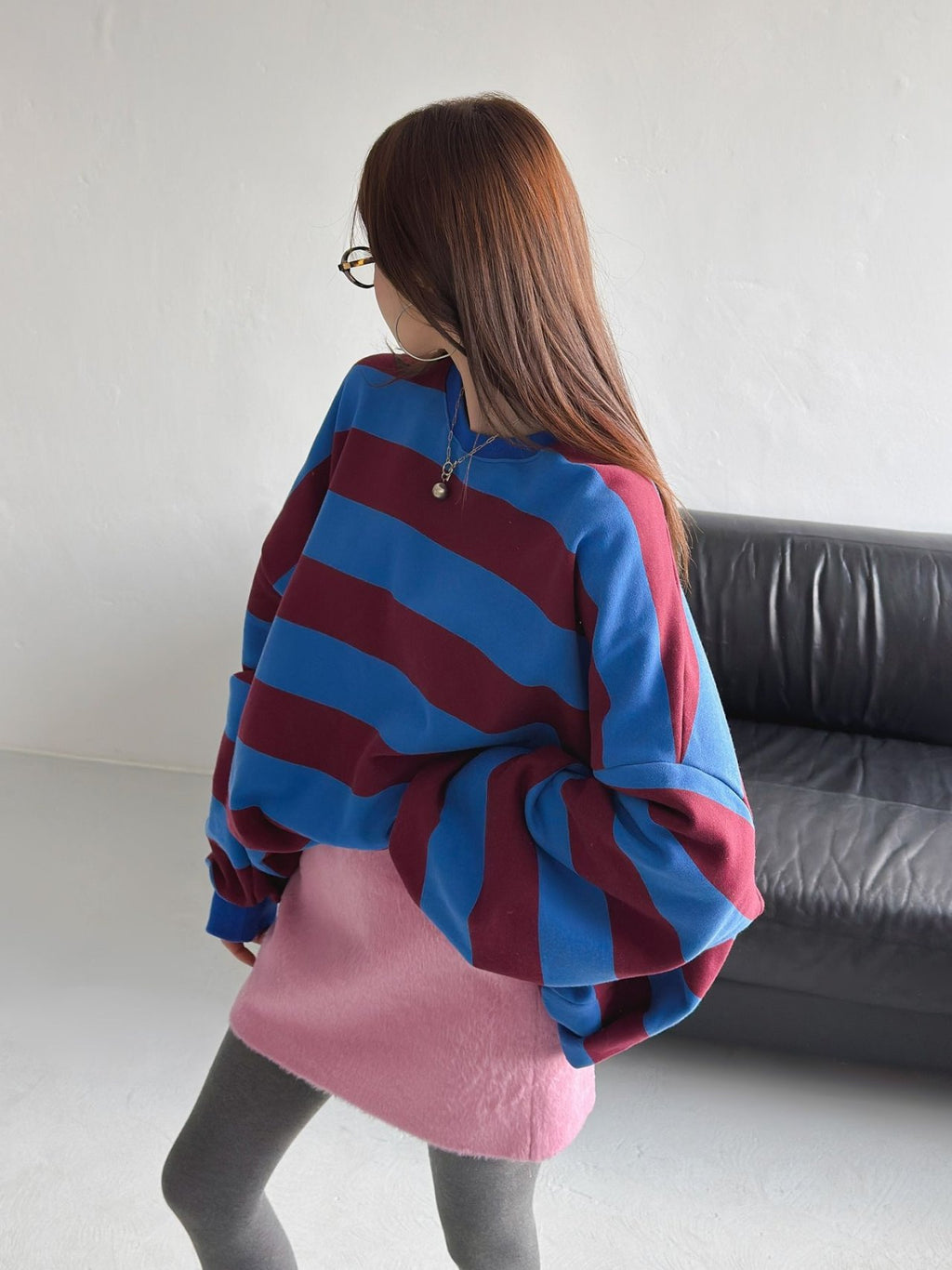 Color Block Cozy Stripe Fleece Oversize Sweatshirt - Luckyplanetusa