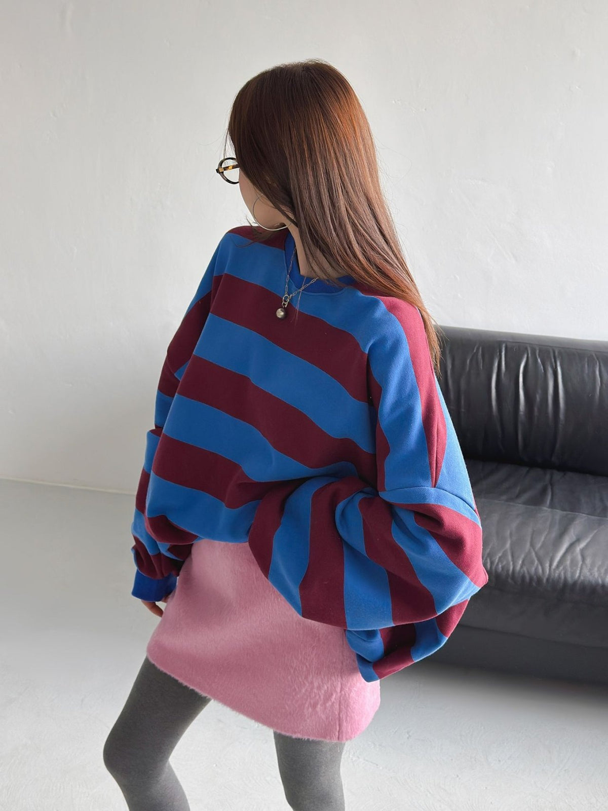 Color Block Cozy Stripe Fleece Oversize Sweatshirt - Luckyplanetusa